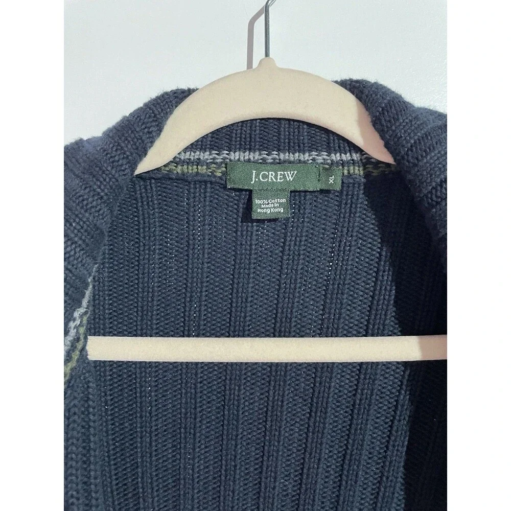 J Crew Cardigan Sweater Mens XL Blue Ribbed Full Zip‎ Mock Neck Preppy Academia